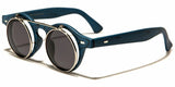 Flip Up Round Metal & Faux Wood Frame Steampunk Sunglasses