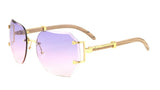 Socialite Womens Oversized Metal & Faux Wood Rimless Beveled Square Luxury Sunglasses