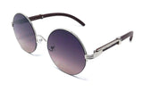 Professor Half Rim Round Lens Metal & Faux Wood Sunglasses