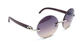Diplomat Rimless Round Metal & Faux Wood Frame Retro Luxury Sunglasses