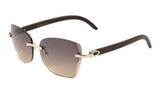 Debutante Womens Rimless Metal & Faux Wood Square Luxury Sunglasses
