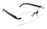 Dasher Rimless Square Metal & Faux Wood Eyeglasses / Clear Lens Luxury Sunglasses Frames