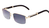 Executive Slim Half Rim Rectangular Metal & Faux Wood Aviator Sunglasses