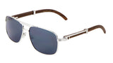 Luxe Executive Metal & Faux Wood Aviator Sunglasses