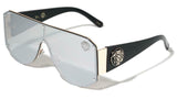 Kleo Oversized Lionhead Medallion One Piece Lens Shield Luxury Sunglasses