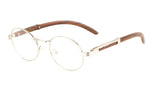 Scholar Luxury Round Oval Metal & Faux Wood Eyeglasses / Clear Lens Sunglasses