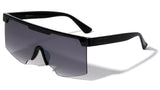 Oversized Semi Rimless Square Shield Aviator One Piece Lens Sunglasses