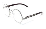 Luxe Professor Half Rim Round Metal & Faux Wood Eyeglasses / Clear Lens Sunglasses