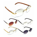 Maestro Rimless Oval Metal & Faux Wood / Marble Frame Sunglasses