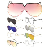 Rimless Oversized One Piece Shield Luxury Aviator Sunglasses