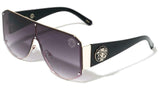 Kleo Oversized Lionhead Medallion One Piece Lens Shield Luxury Sunglasses