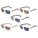 Executive Slim Half Rim Rectangular Metal & Faux Wood Aviator Sunglasses