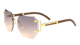 Socialite Womens Oversized Metal & Faux Wood Rimless Beveled Square Luxury Sunglasses