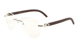 Marshal Rimless Metal & Faux Wood Luxury Aviator Sunglasses w/ Clear Lenses