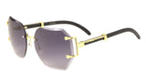 Socialite Womens Oversized Metal & Faux Wood Rimless Beveled Square Luxury Sunglasses