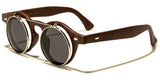 Flip Up Round Metal & Faux Wood Frame Steampunk Sunglasses