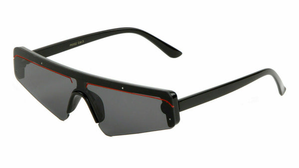 Slim Skinny Semi Rimless Shield One Piece Mono Lens Futuristic Wrap Sunglasses
