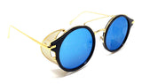 Round Circle Steampunk Aviator Sunglasses w/Mesh Side Shield Wind Guard