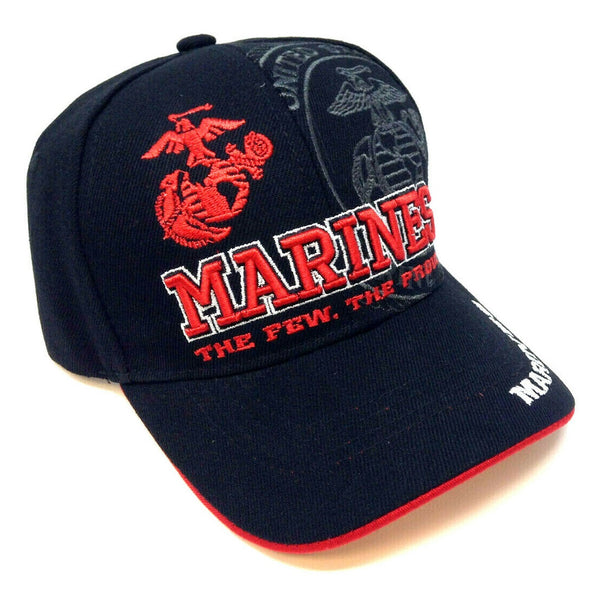 United States Marine Corps Black & Red Text Logo Adjustable Hat