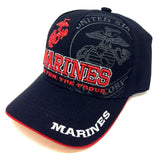 United States Marine Corps Black & Red Text Logo Adjustable Hat