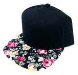 2 Tone Black Crown Flower Bill Snapback Hat Cap Floral Print