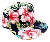 Black Hawaiian Print Hibiscus Floral All Over Print Snapback