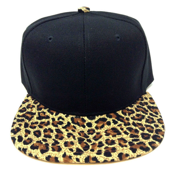 2 Tone Black Crown & Cheetah / Leopard Print Bill Snapback