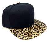 2 Tone Black Crown & Cheetah / Leopard Print Bill Snapback