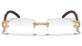 Executive Slim Rimless Rhinestone Metal & Faux Wood Luxury Sunglasses