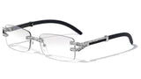 Executive Slim Rimless Rhinestone Metal & Faux Wood Luxury Sunglasses