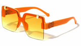 Grandiose Oversized Rimless Square Shield Flip Up Luxury Sunglasses