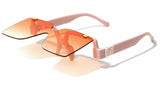 Grandiose Oversized Rimless Square Shield Flip Up Luxury Sunglasses