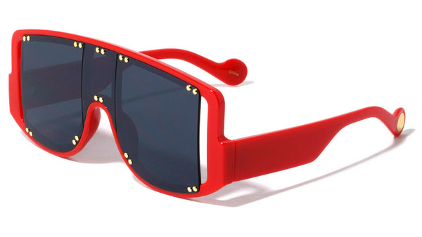 Thick Bold Oversized Square Shield Aviator Luxury Sunglasses
