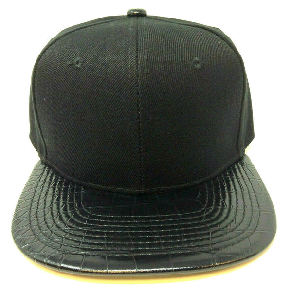 Black Crown Faux Alligator Skin Flat Bill Snapback