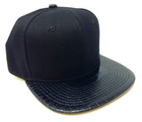 Black Crown Faux Alligator Skin Flat Bill Snapback