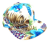 White & Blue Hibiscus Hawaiian Floral Print Snapback