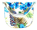 White & Blue Hibiscus Hawaiian Floral Print Snapback