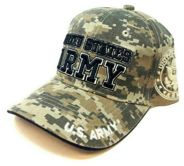 United States Army Digital Camo 3D Text Logo Adjustable Hat –