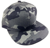 Woodland Camo Grey & Black All Over Print Camouflage Flat Bill Snapback