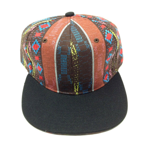 Brown & Red Aztec / Navajo All Over Print Crown Black Bill Snapback