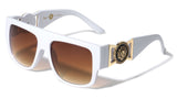Kleo Flat Top Square Lion Head Medallion Buckle Retro Luxury Sunglasses