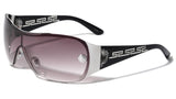 Kleo Greek Key Oversized Wrap Around One Piece Shield Lens Luxury Sunglasses