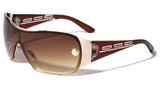Kleo Greek Key Oversized Wrap Around One Piece Shield Lens Luxury Sunglasses