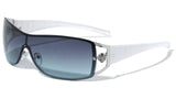 Kleo Greek Key Lion Head Medallion Wrap Around Shield Sunglasses
