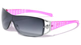 Kleo Greek Key Lion Head Medallion Wrap Around Shield Sunglasses