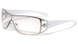 Kleo Greek Key Lion Head Medallion Wrap Around Shield Sunglasses