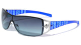 Kleo Greek Key Lion Head Medallion Wrap Around Shield Sunglasses