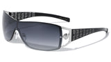 Kleo Greek Key Lion Head Medallion Wrap Around Shield Sunglasses