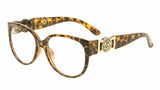 Kleo Oversized Gold Lion Head Medallion Luxury Cat Eye Sunglasses / Eyeglasses w/ Clear Lenses