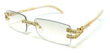 Dean Slim Rimless Rectangular Rhinestone Metal & Faux Wood Luxury Sunglasses